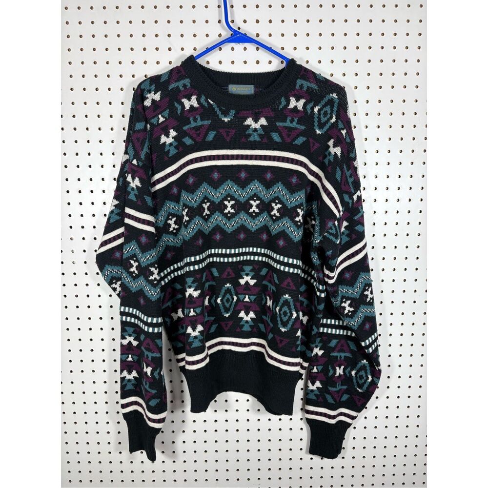 Descente golf collection mens Vintage geo/aztec print sweater size L